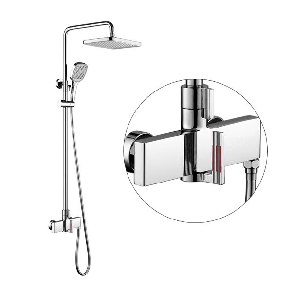 Luxury Hotel Brass 3 Function Rainfall Head Shower System Set Exposed Wall Mounted Bathroom Washroom Shower Set