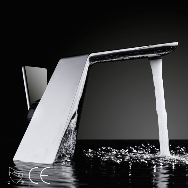 Luxus-Hotel-Design, heiße und kalte rotierende Waschbecken-Wasserfall-Waschmischbatterien, verchromtes Messing, Einhebel-Waschtischarmatur