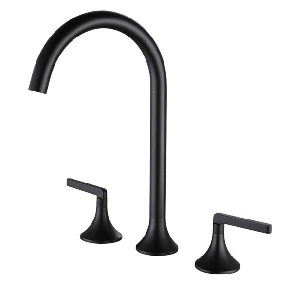 Luxury Matt Black Finished Brass Bathroom Faucet Hot Cold Water Taps 3 Hole Deck Mounted Dual Handle Wash Basin Faucet