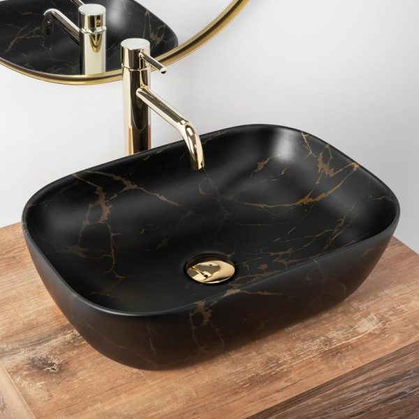 Luxury Modern Hotel Ceramic Hand Washing Basin Artificial Gold Marble Bathroom Sink