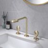 Luxury Rainfall Bathroom Faucet Widespread Brushed Gold