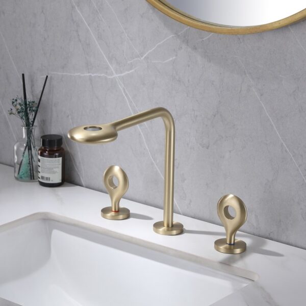 Luxury Rainfall Bathroom Faucet Widespread Brushed Gold Faucet Tap Brass 3 Hole Wash Basin Faucet