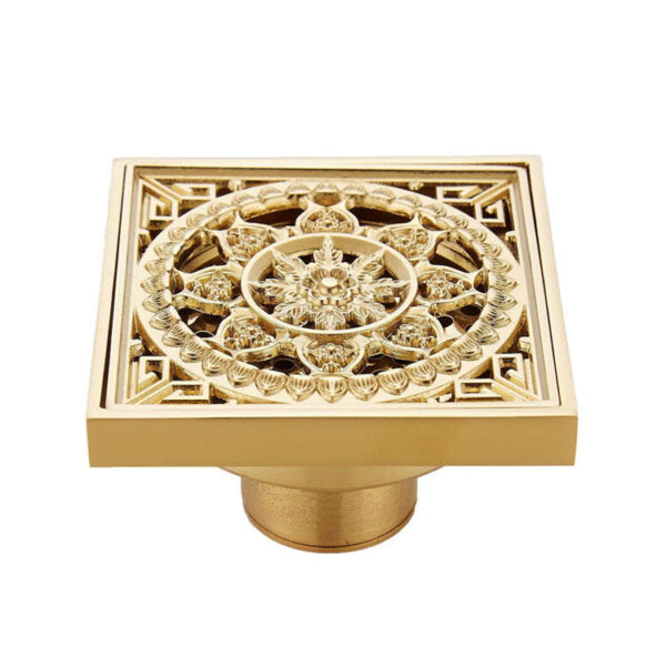 Gold Bathroom Shower Drain Square Full Copper Luxury Floor Drain