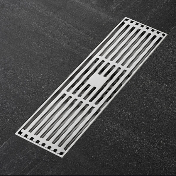 Elegant Bathroom Floor Drain Long Brushed Chrome Brass