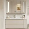 MP BC 10106 Solid Wood Mirror Cabinet White Rock Slab Ceramic Wash Basin