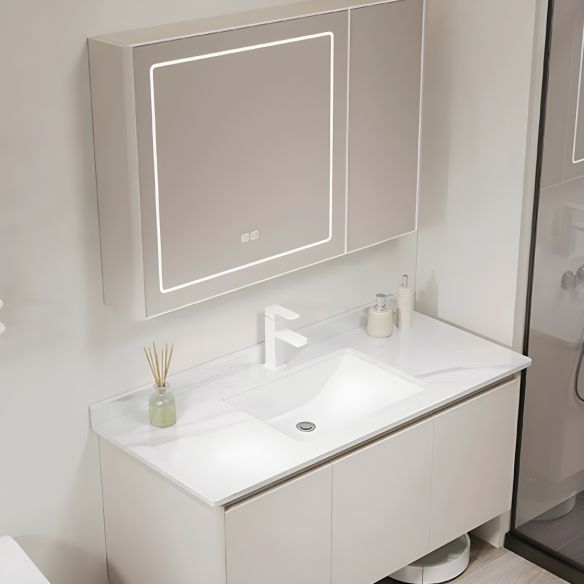 Wall Mounted Bathroom Cabinet with LED Mirror and Ceramic Wash Basin Vanity