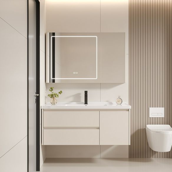 Wall Mounted Ceramic Basin Vanity Furniture Plywood Bathroom Cabinet With Mirror