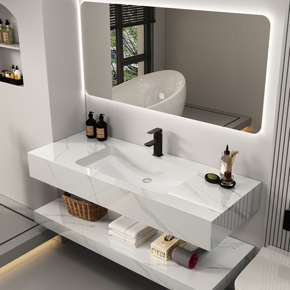 High Quality Rock Panel LED Mirror Bathroom Sink Cabinet Hotel Corner Rectangle Mirror