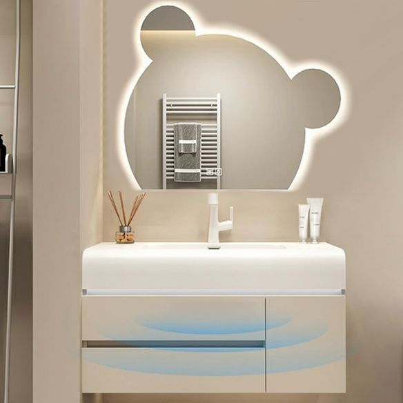 High Quality Modern Luxury Wall Mounted Wooden Led Lighted Bathroom Cabinet