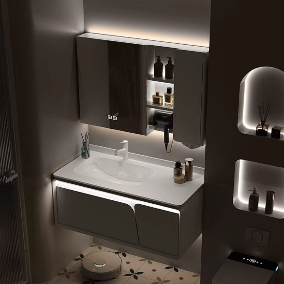 Solid Wood Bathroom Cabinet, Rock Board Washbasin, Bathroom Washbasin