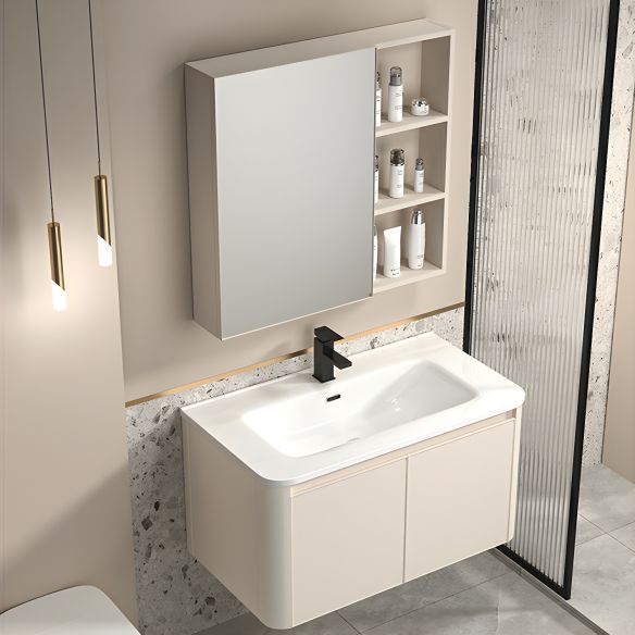 Modern Cream Bathroom Vanity with Integrated Ceramic Washbasin LED Mirror