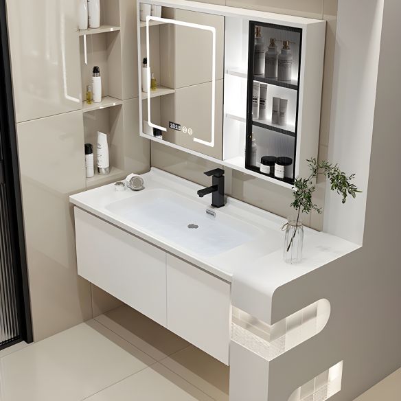 Wall Mounted Wood Bathroom Vanities Set Wash Basin Modern Bathroom Cabinet