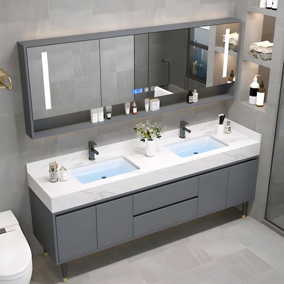 High Quality Sintered Stone Wall Hung Solid Wood Bathroom Cabinet
