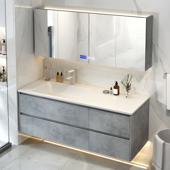 Modern Vanity One Piece Ceramic Basin Home Bathroom Sink Cabinet