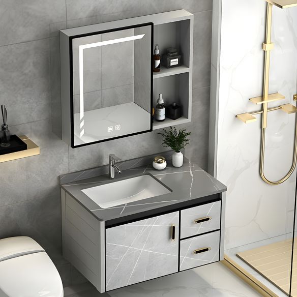 Modern Waterproof Bathroom Vanity Cabinet with Mirror Wall-Mounted Style PVC Ceramic
