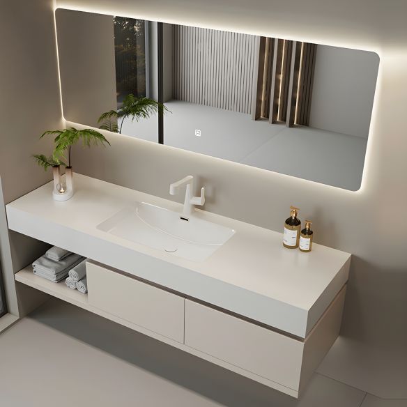 Water-Resistant House White Marble Sink Bathroom Cabinet