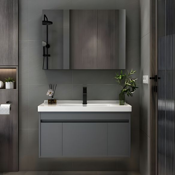 Modern Wall Mounted Vanity Combo Bathroom Cabinet Ceramic Countertop