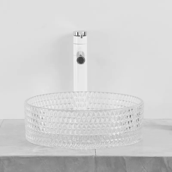 Wholesale Custom Transparent Tempered Glass Vessel Sink Bathroom Basin