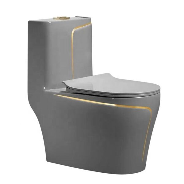 High Quality Siphon Flushing White Gold Line Ceramic One Piece Toilet