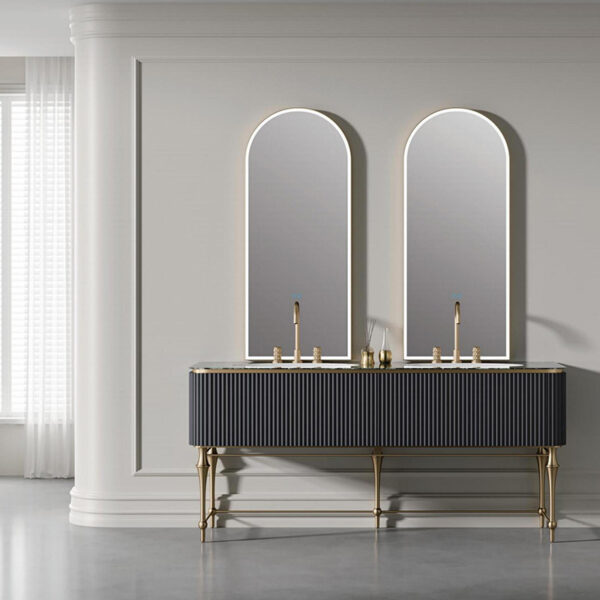 Luxury Rock Panel LED Mirror Bathroom Sink Cabinet Hotel Mirror Cabinet