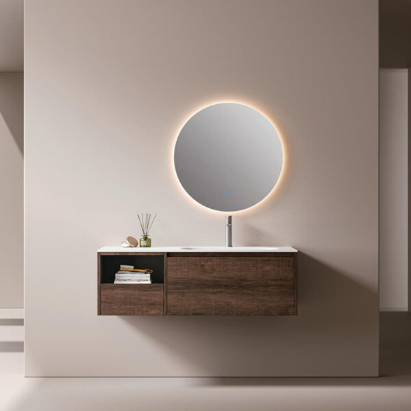 Modern Marble Vanity Set Walnut-Colored Bath Wall Mount for Bathroom Vanity