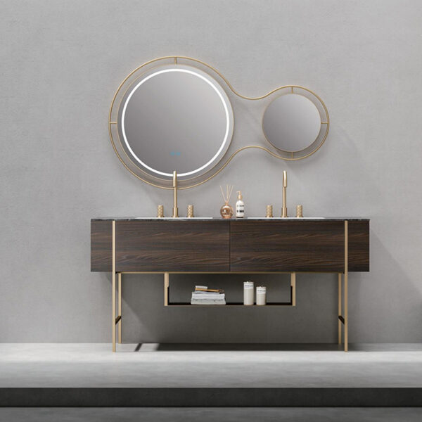 Luxury Metal Stainless Steel Bath Vanity With LED Mirror for Villas hotel vanity with mirror