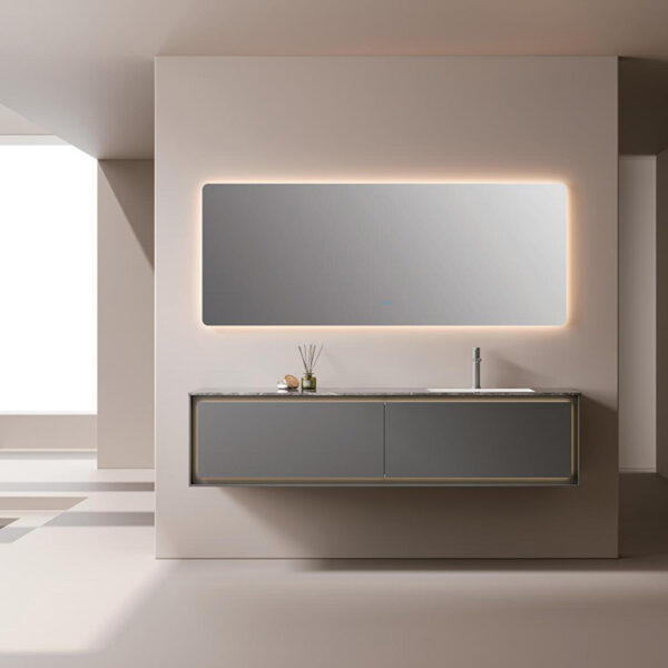 Hotel Wash Basin Vanity MDF Bathroom Cabinets With Led Mirror