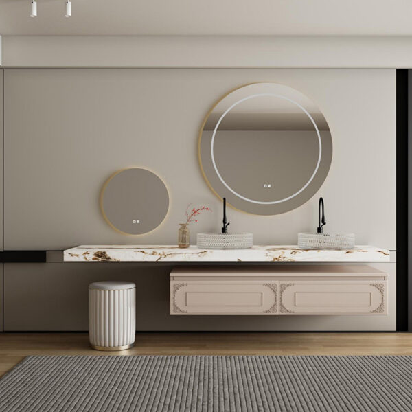 Custom Made Floating Unique Luxury Elegant Wood Hardware Bathroom Vanit