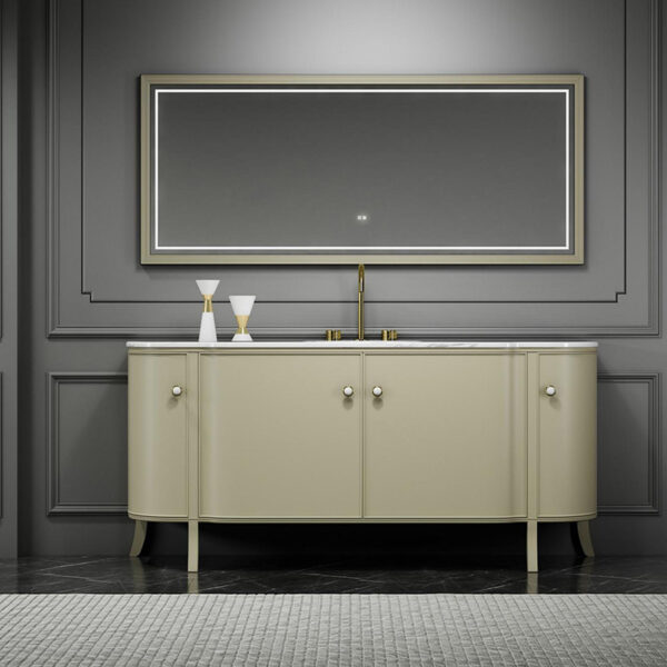 Luxury Solid Wood Bathroom Cabinet With LED Bathroom Mirror Lighting