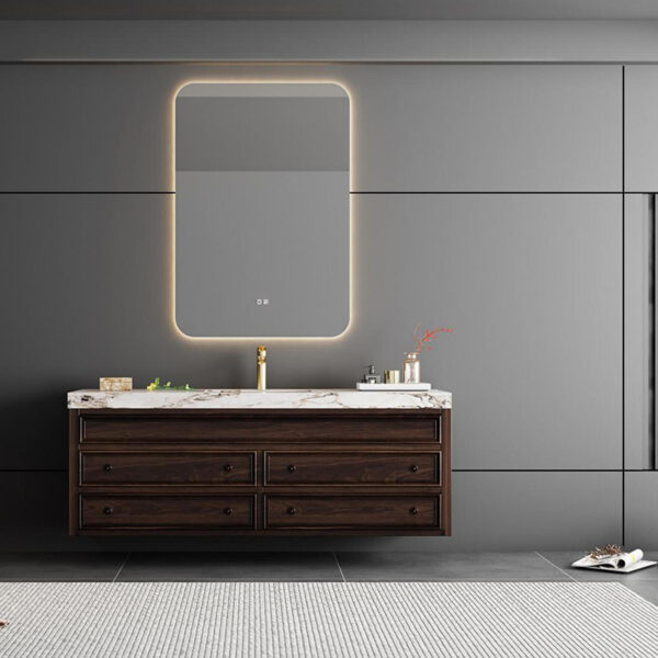 Simple Design Wall Mount Wooden Panel Bathroom Vanities Cabinet with Mirror