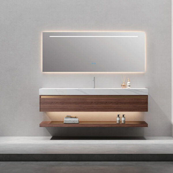 Walnut Solid Wood Wall Mounted Smart Mirror Cabinet