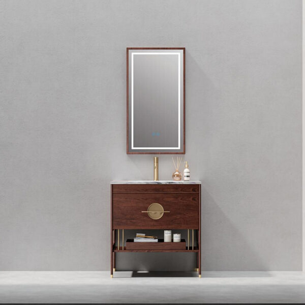 Solid Wood Floor Standing Vanity Modern Water-Resistant LED Bath Mirror Cabinet