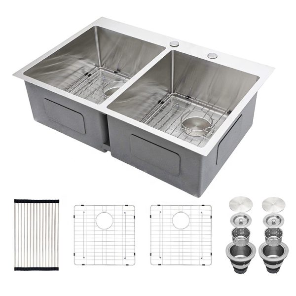 Manufacturer Modern Sink Top Mount Stainless Steel Double Bowl Kitchen Sink