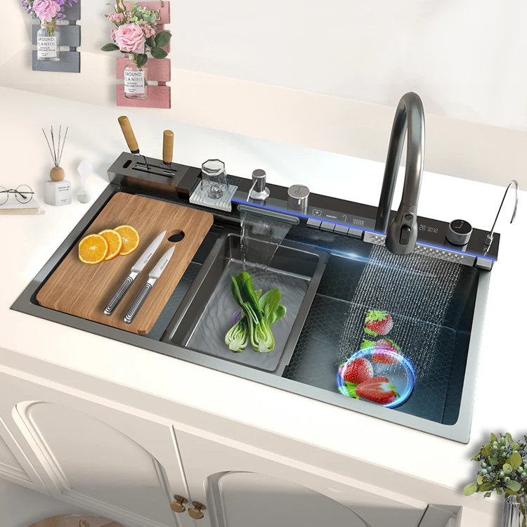 March Expo 2025 Hot Sale 88X48CM Smart Kitchen Sink with Stainless Steel Knife Holder and Waterfall Faucet for Apartment Kitchen March Expo 2025 Hot Sale 88X48CM Smart March Expo 2025 Hot Sale 88X48CM Smart Kitchen Sink with Stainless Steel Knife Holder and Waterfall Faucet for Apartment Kitchen