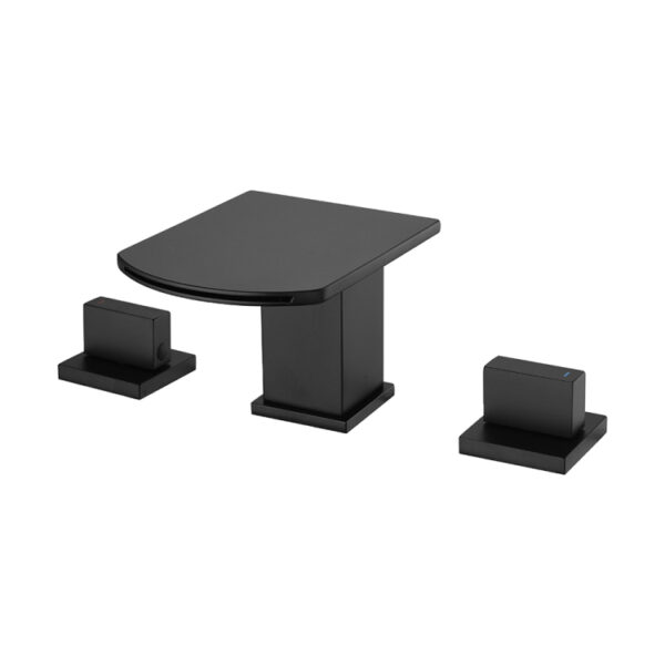 Matt Black Square Brass Tap Bathroom Mixer Dual Handle Thermostatic Faucet Single Hole Waterfall Water Saving Design Sink Tap