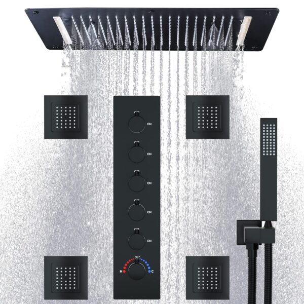Matte Black 15x28inch Rain Shower 4pcs Body Jet Handheld Spray Shower Set Bathroom Faucet Accessory for Bathroom Application