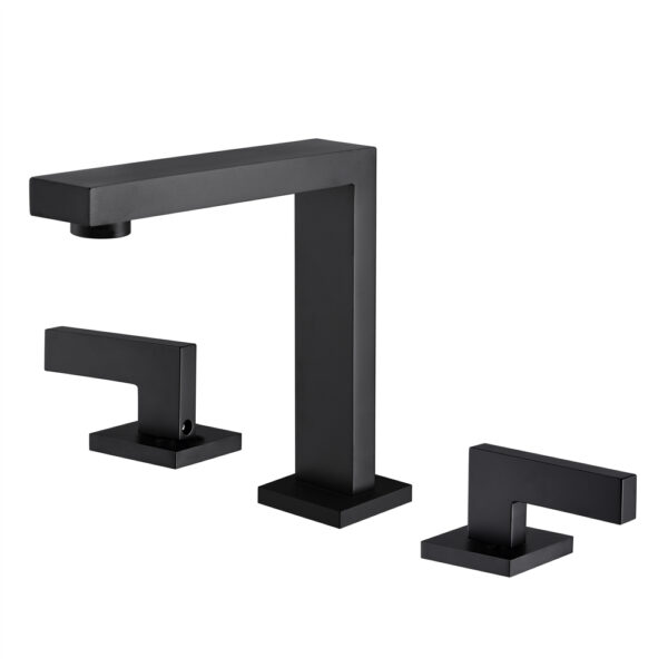 Modern 3 Hole Deck Mounted Dual HandleBathroom Tap Matt Black Finished Brass 8'' Widespread Bathroom Vanity Wash Basin Faucet