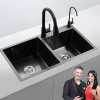 Modern 304 Stainless Steel Utility Double Bowl Kitchen Sink Handmade Square Nano Surface Treatment Undermount Two Ceramic Modern 304 Stainless Steel Utility Double Bowl Modern 304 Stainless Steel Utility Double Bowl