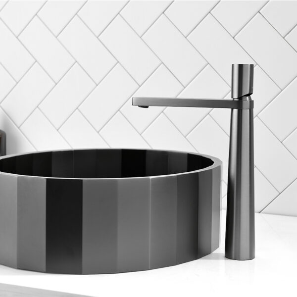 Modern Basin Mixer Faucet Single Lever Gun Metal Vanity Faucet Deck Mounted Tall Brass Bathroom Sink Faucet
