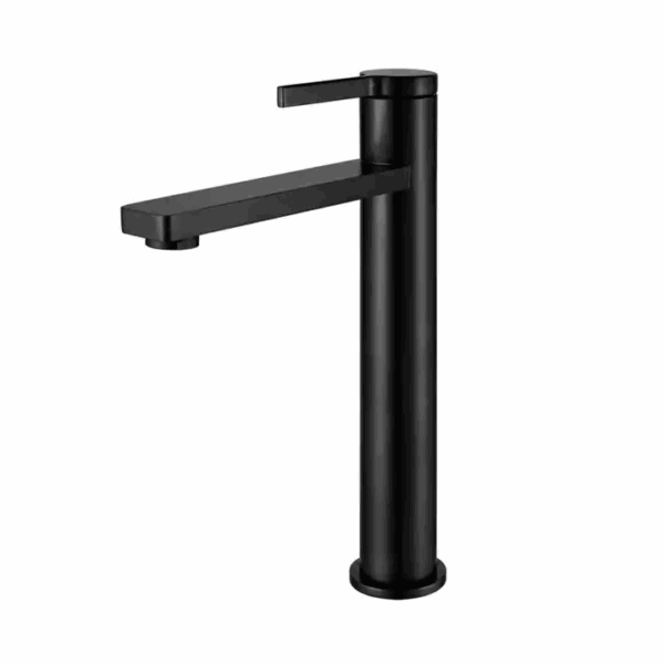 Robinet mitigeur de lavabo moderne à levier unique en laiton avec revêtement noir et bec long pour eau chaude et froide