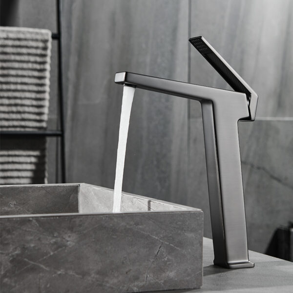 Modern Brass Wash Basin Faucet Deck Mounted Gun Metal Vanity Faucet Single Hole Tall Faucet for Bathroom