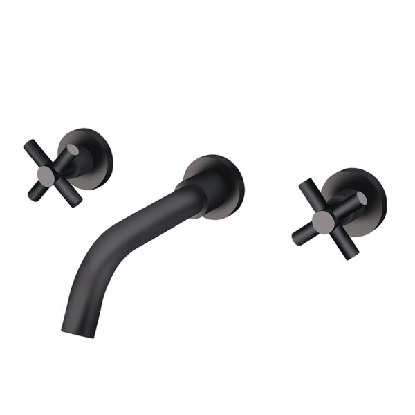 Modern Chrome Finish Brass Wall-Mounted Bathroom Faucet 3-Hole Dual Cross Handle Water Tap Basin Mixer