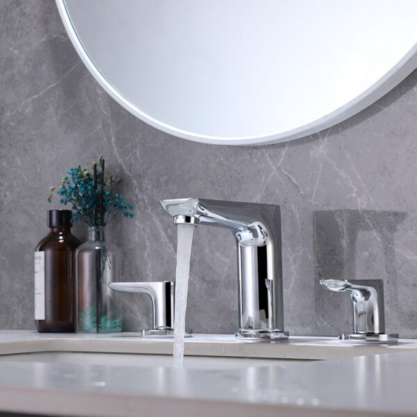 China Faucet Factory Modern Deck Mounted Brass Faucets Double Handle Basin Faucet Mixer 3 Hole Wash Basin Faucet - Image 3