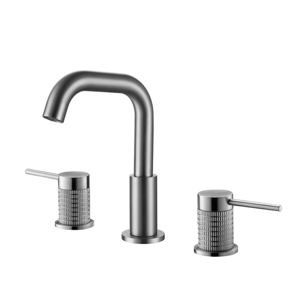 Modernes Design, Deckmontage, Waschbeckenarmatur, Gun Metal Finish, massives Messing, Badezimmer-Wasserhähne, Mischbatterie mit Doppelgriffen
