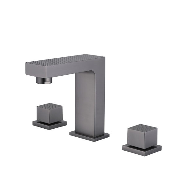 Torneira de pia de banheiro de latão com acabamento em metal e design moderno, direto da fábrica, torneira de água com 3 furos