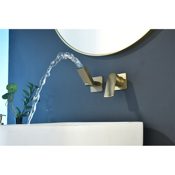 Modern Design Hand Wash Basin Mixer Single Handle Brushed Golden Brass Basin Taps with Spout