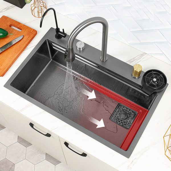 Smart Multi-functional Waterfall  Nano Piano Keys Stainless Steel Sink Kitchen Household Sink Digital Faucet Wash Basin