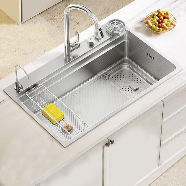 Modern Elegant Gold Sink Single Bowl Faucet Handmade 304 Stainless Steel Square Design Smart Kitchen Accessory with One Hole