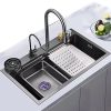 Modern Fashion Sus304 Waterfall Multifunction Smart Stainless Steel Sink Glass Rinser Kitchen Sinks Modern Fashion Sus304 Waterfall Multifunction Smart Stainless Modern Fashion Sus304 Waterfall Multifunction Smart Stainless