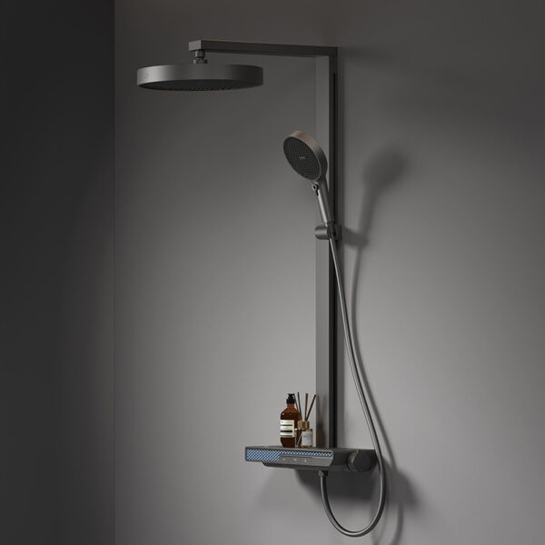 Modern Flow Exposed Shower System Set Rainfall Digital Display Waterfall Thermostatic Piano Shower Set with LED Ambient Light